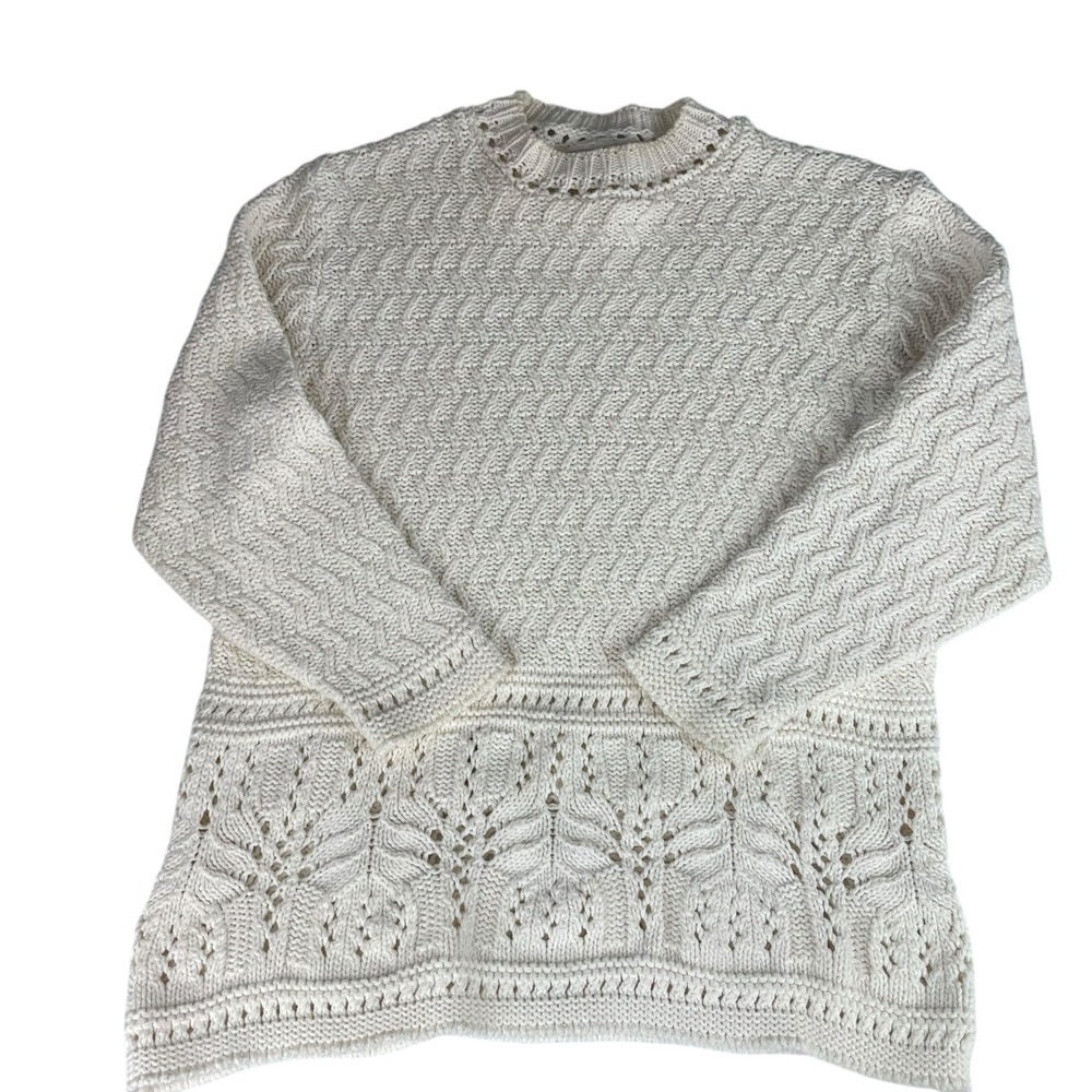 Coldwater Creek Cream Fisherman Knit Sweater Cotton Blend‎ Crew Neck Large - Picture 5 of 9
